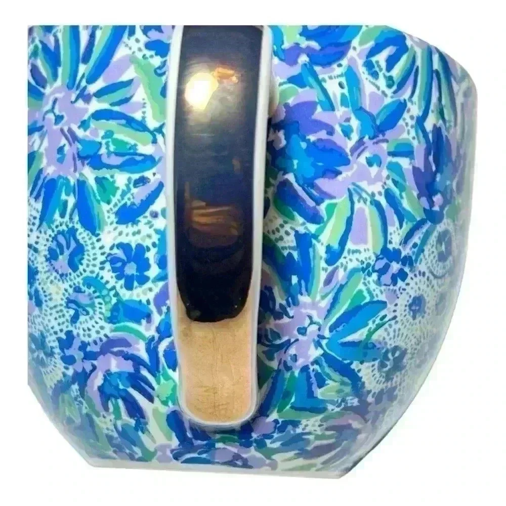 Lilly Pulitzer Ceramic 12oz Preowned Mug Blue,Green and Purple  Bronze Handle